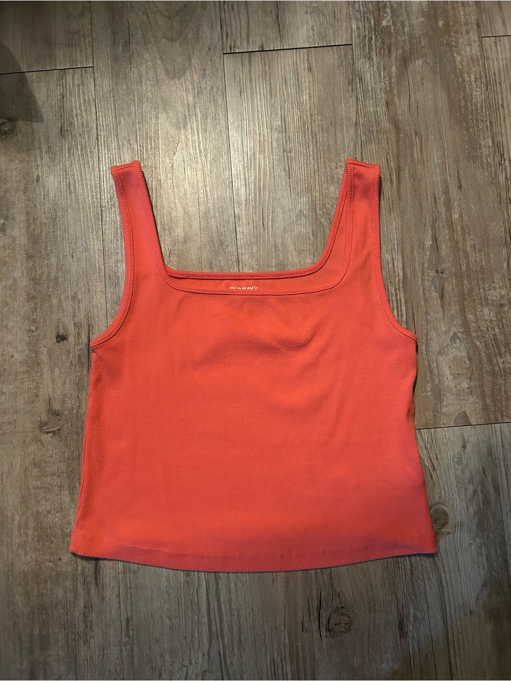 SHEIN Ribbed Square Neck Tank Top - Orange Coral